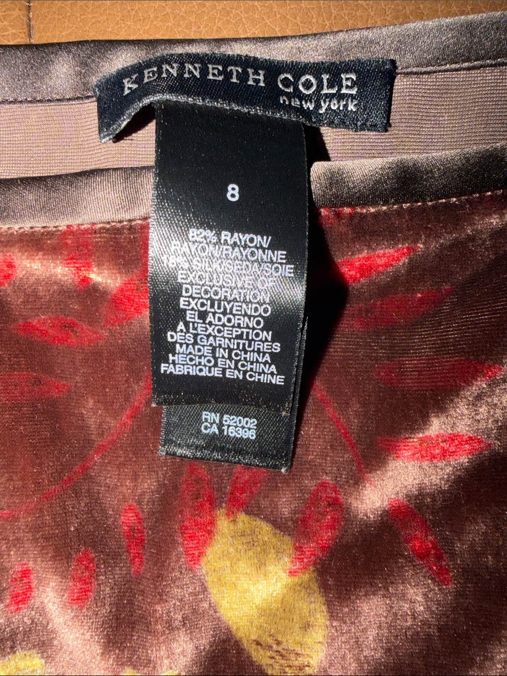 Kenneth Cole Brown Velvet Floral A-Line Midi Skirt - Picture 2 of 4